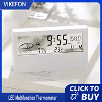 VIKEFON LED Thermometer Thermo-Hygrometer Electronic Temperature Humidity Meter Weather Station for Home With Alarm Clock