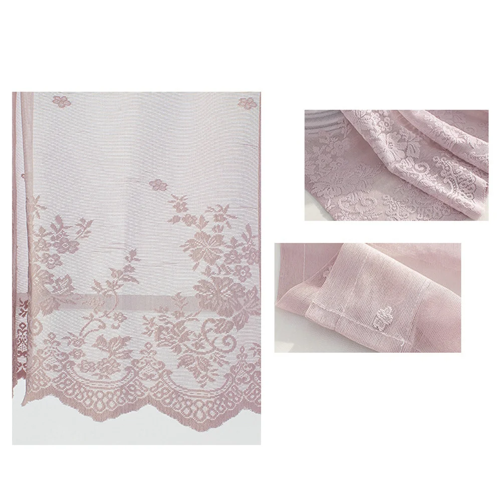 

Half Curtain Lace Short Curtain Window Decorative Shade 137x61cm Pink Ventilated Sun Proof for Kitchen Balcony Room Living