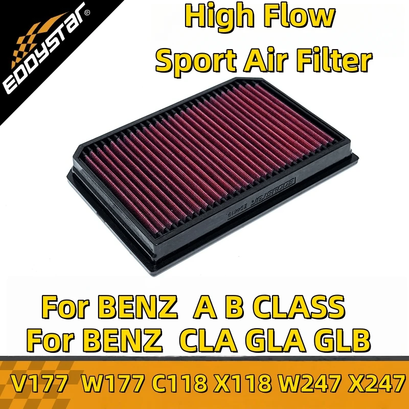 

High Flow Sport Air Filter For BENZ A220 A250 AMG A35 CLA35 B220 B250 CLA220 CLA250 CLB250 V/W177 Washable Racing Intake Filters