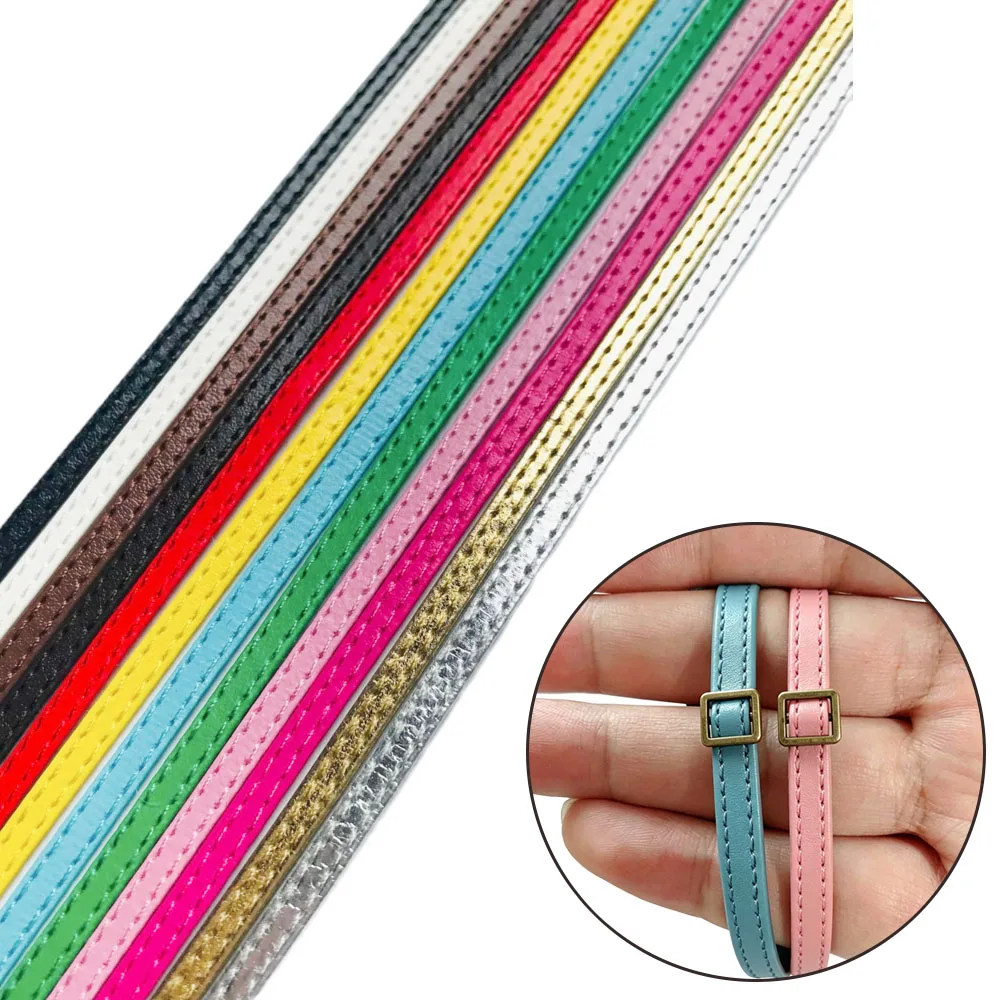 2 Meters Colorful Stitched PU Leather Cord 5mm Flat Leather Strap for Jewelry Bow DIY Bracelet Necklace Doll Clothes Making