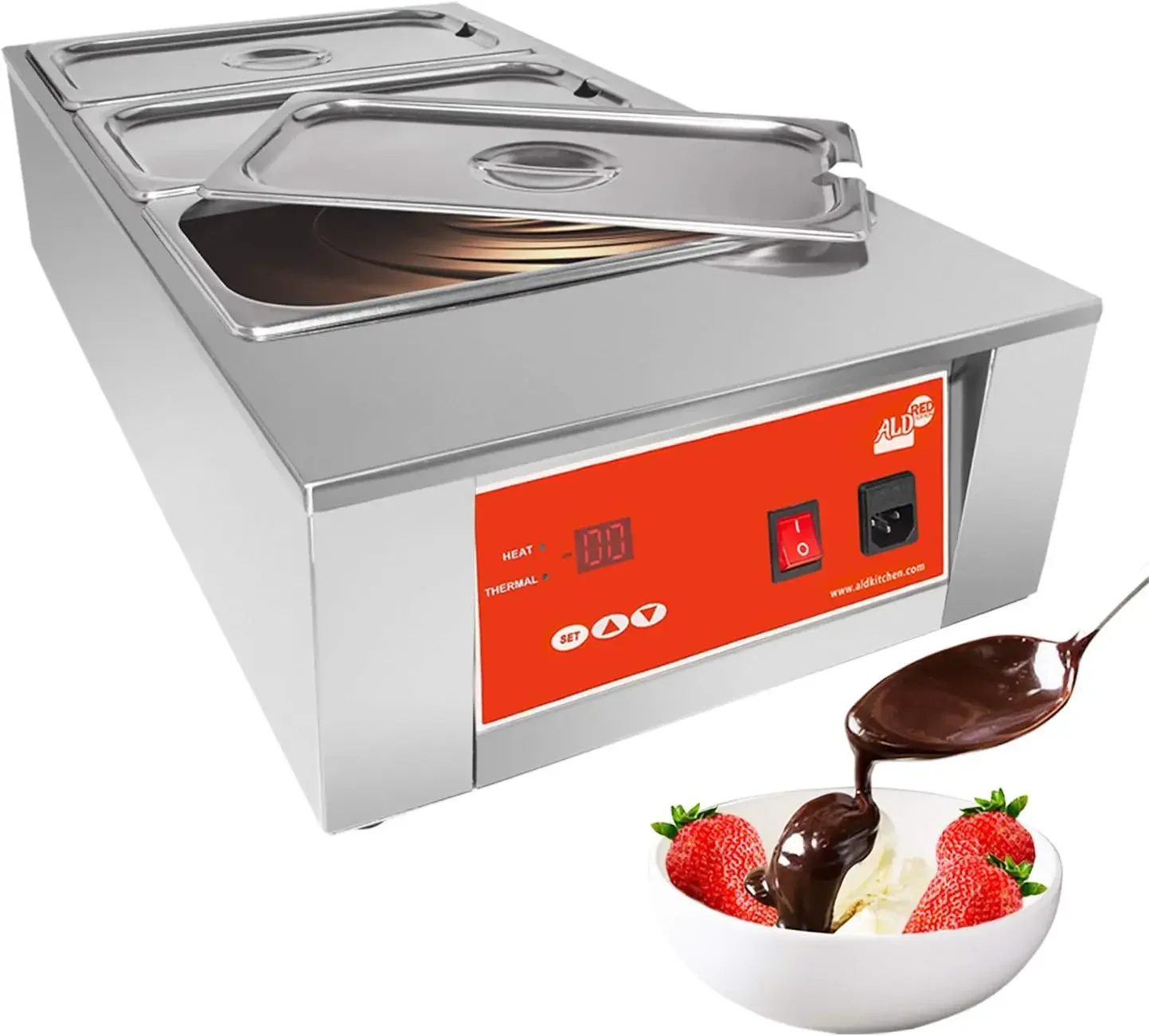 Chocolate Melting Pot Digital Control Chocolate Tempering Machine 3 Tanks for 27 lb (12 kg) of Chocolate | 110V | 1kW