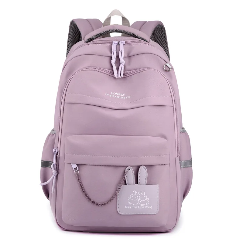 Chain Rabbit Pendant School Bag College Backpack For Teenager Female Class Primary KIDS Schoolbag Women Back Pack Teen Bookbag