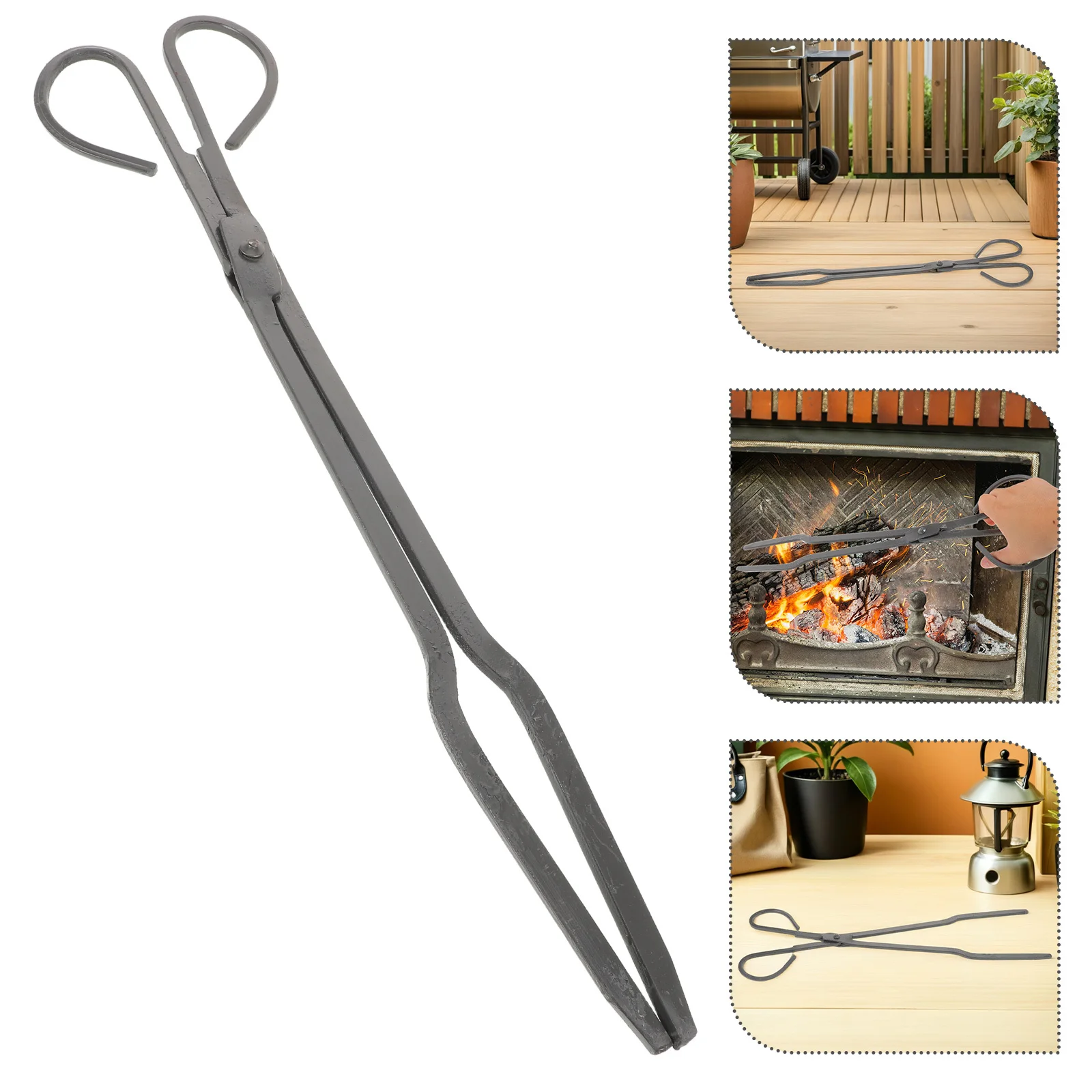 

Fireplace Log Grabber Heavy Duty Iron Tongs Firewood Coal Grip Tool Ergonomic Safe Handle for Indoor Outdoor Fire Pits Bonfires