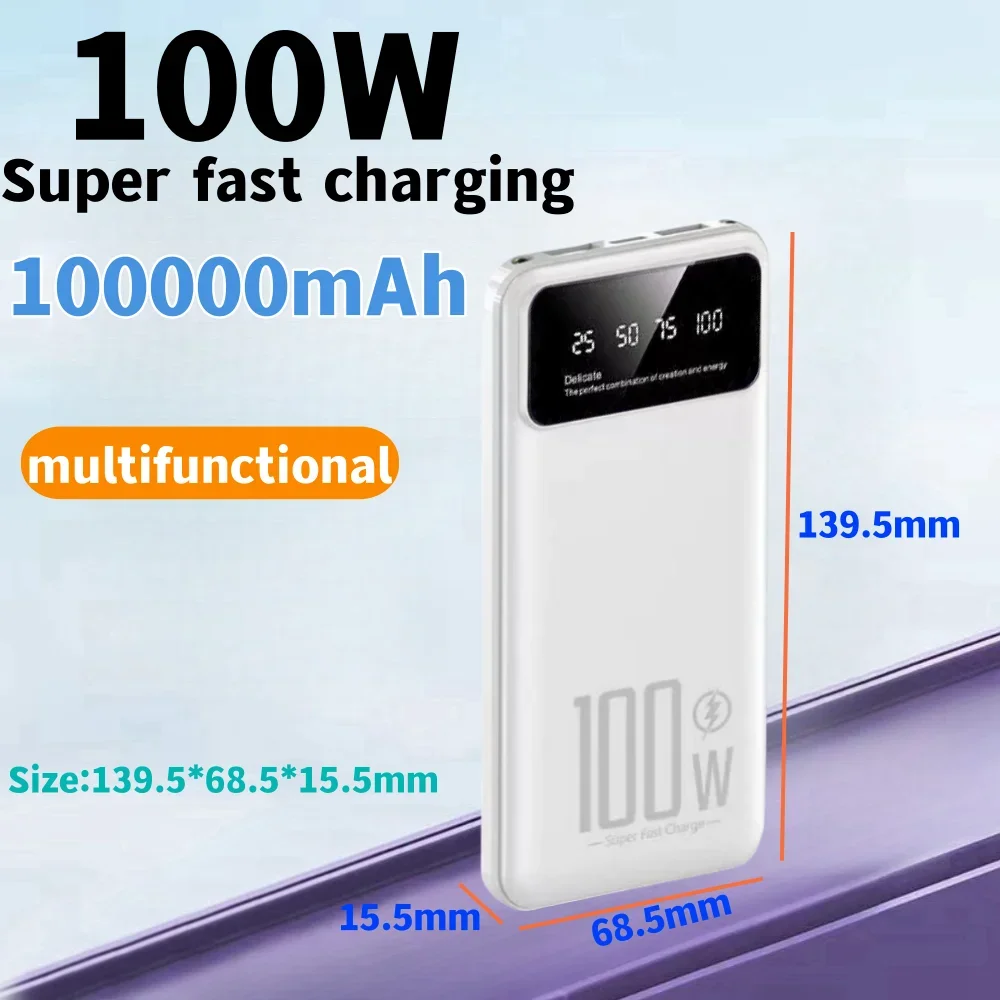 Imagem -03 - Banco de Energia Externa Portátil com Iluminação Led 100w 100000mah Carregamento Super Rápido Iphone 15 14 Samsung Xiaomi