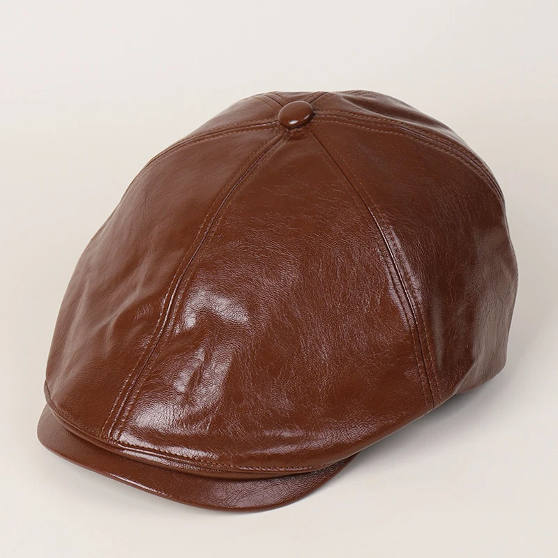 

Faux Leather Cap Men Women Hat Flat Duckbill Newsboy Ivy Autumn Winter Warm Golf Driving Accessory For Outdoor Spring