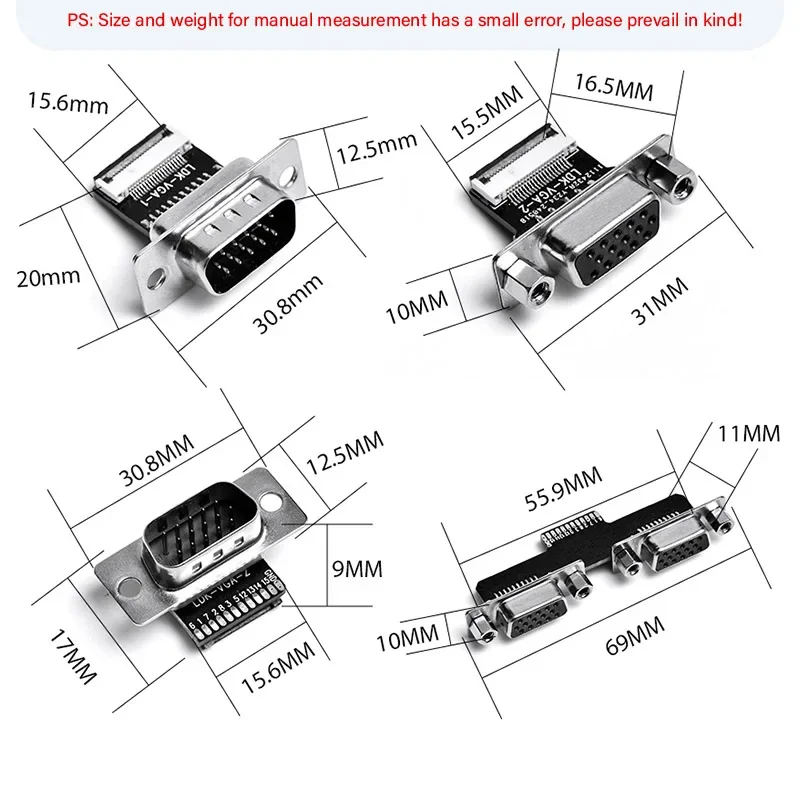 FFC VGA Male To VGA Female Plug 90 Degree Right Angle Up and Down Elbow Ultra-thin Flexible Cable DIY 15pin 3+6 /3+9 Lightweight