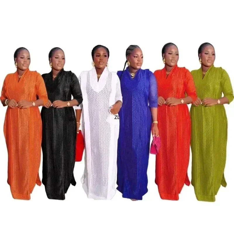 

2025 Plus Size African Party Dresses for Women New Fashion Dashiki Ankara Lace Wedding Gowns Elegant Muslim Maxi Dress Outfits