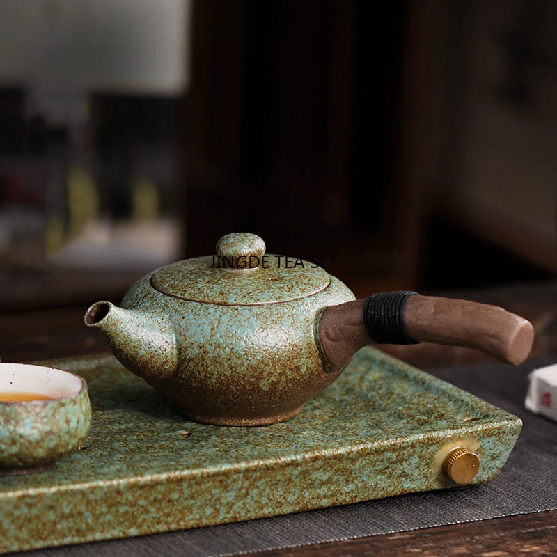 

240ml Coarse Pottery Side Handle Pot Ceramic Household Chinese Kung Fu Tea Set Tea Making Pot Single Pot Tea Ceremony Customized