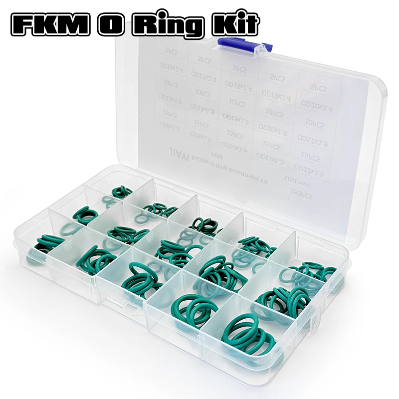 FKM Vitons High Temp O-Ring Kit  Green Fluorine Rubber Oil/Acid-Alkali Resistant Sealing Gaskets rings for Plumbing Automotive