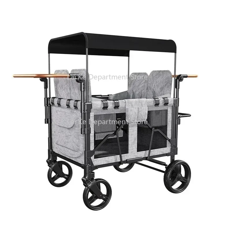 

#Custom High quality Collapsible Baby Kids 4 Seater Wagon Stroller with 5 Point Harnesses Buckle and Adjustable Su-n Canopy