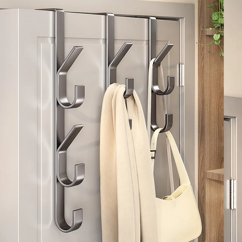 Door Hanging Hook Free-Punch Door Back Type Metal Hook Over The Door Hat Coat Hanger Handbag Storage Rack Bathroom Accessories