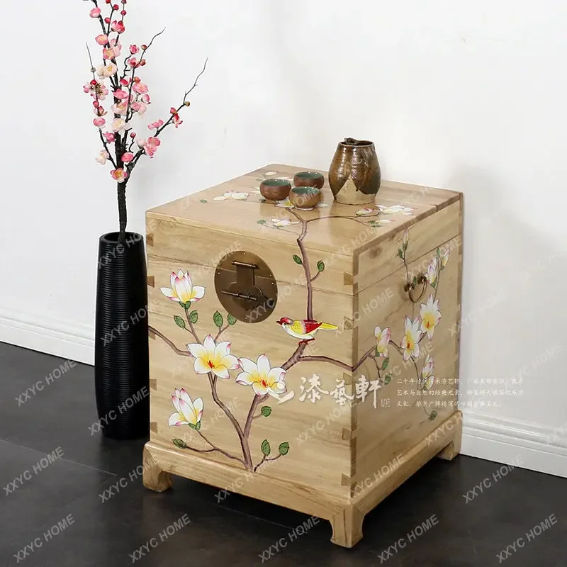 Chinese style camphor wood sofa side table storage cabinet calligraphy and painting clothes box furniture