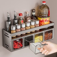 Kitchen Spice Box Shelf, No-Punch Wall Mounted Multi-Functional Spice Rack, Spice Jar Bottle Storage Rack