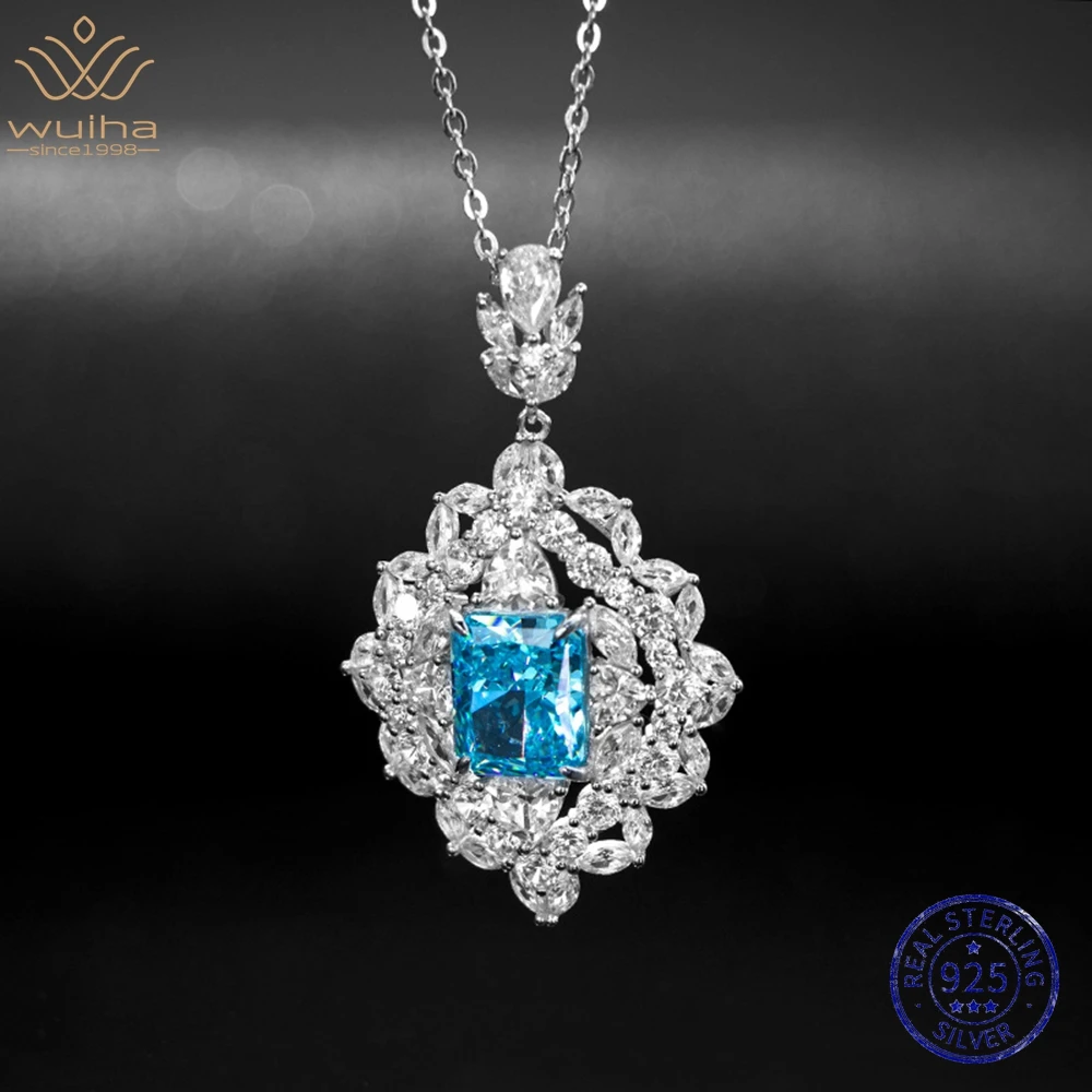 

WUIHA 925 Sterling Silver Crushed Ice Cut Sapphire Created Moissanite Diamonds Party Pendant Necklaces for Women Gifts Wholesale