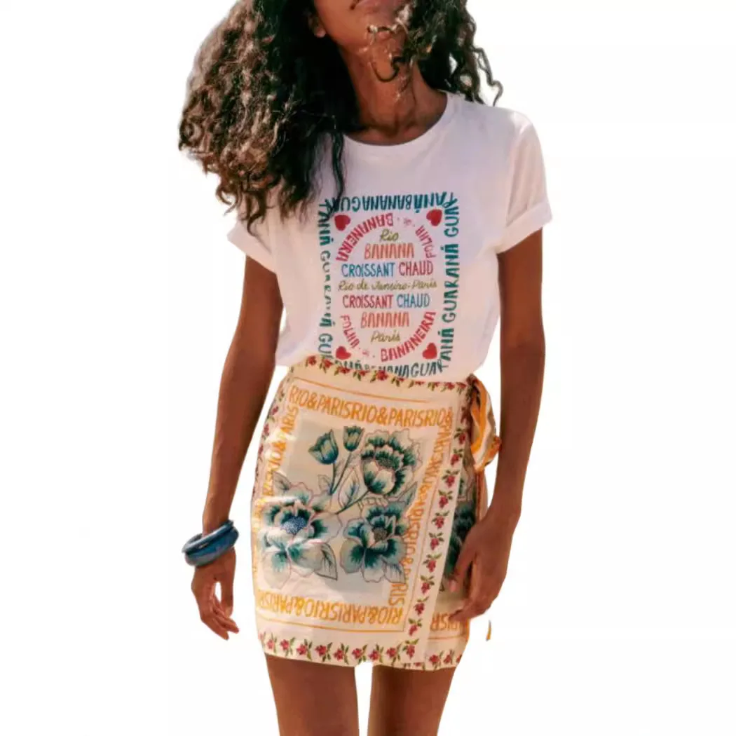 Falda corta de verano con estampado floral, de encaje, informal, a la moda, estilo urbano, línea A, de poliéster, para mujer.
