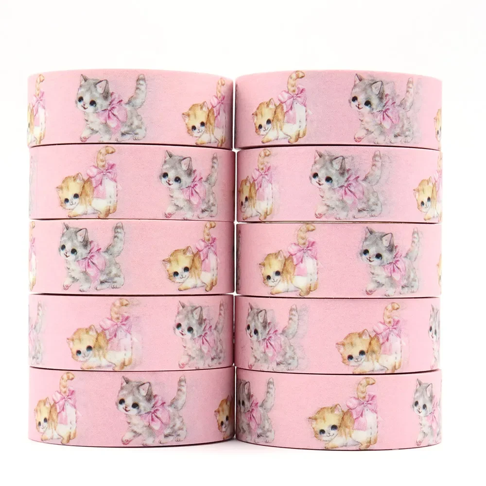 NEW 1PC 15mm x 10m Valentine Floral Cats Masking Adhesive office supplies scrapbooking stationary Washi Tapes