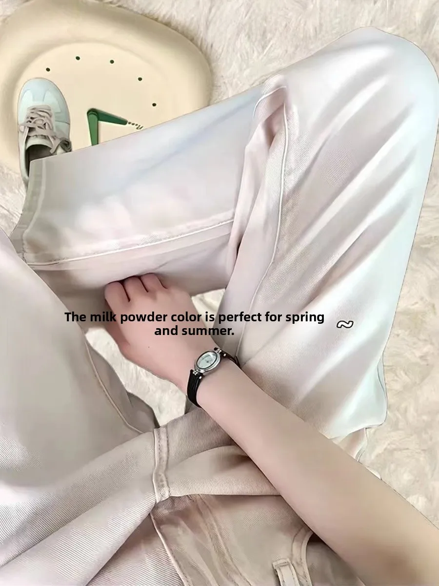 ارتفاع الخصر مستقيم الساق الدنيم السراويل النسائية الخريف رقيقة فضفاضة التخسيس الحرير الجليد واسعة الساق الطابق طول السراويل #5