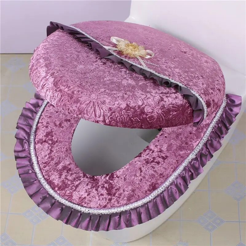 Four Seasons Diamond Velvet Lace Edge Gold Diamond Velvet Two-piece Toilet Seat Cushion Set Toilet Cover Bottom Waterproofing