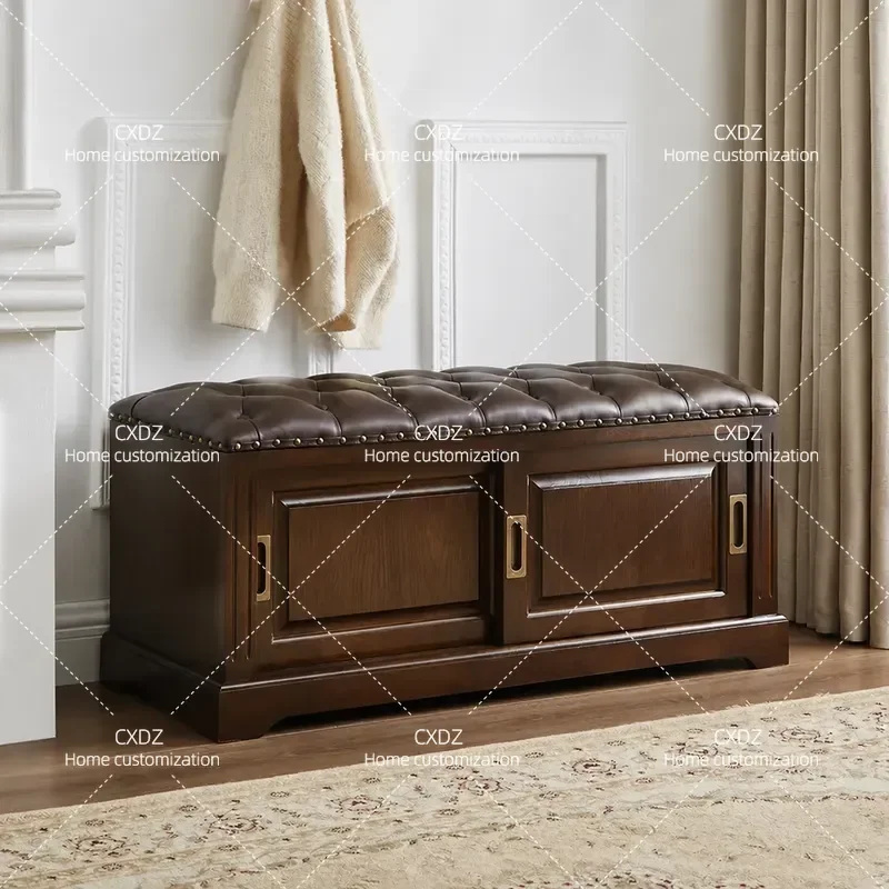 Solid Wood Shoe Changing Stool with Storage Cabinet Multi Functional Entryway Bench for Home Doorway Organizing and Sitting