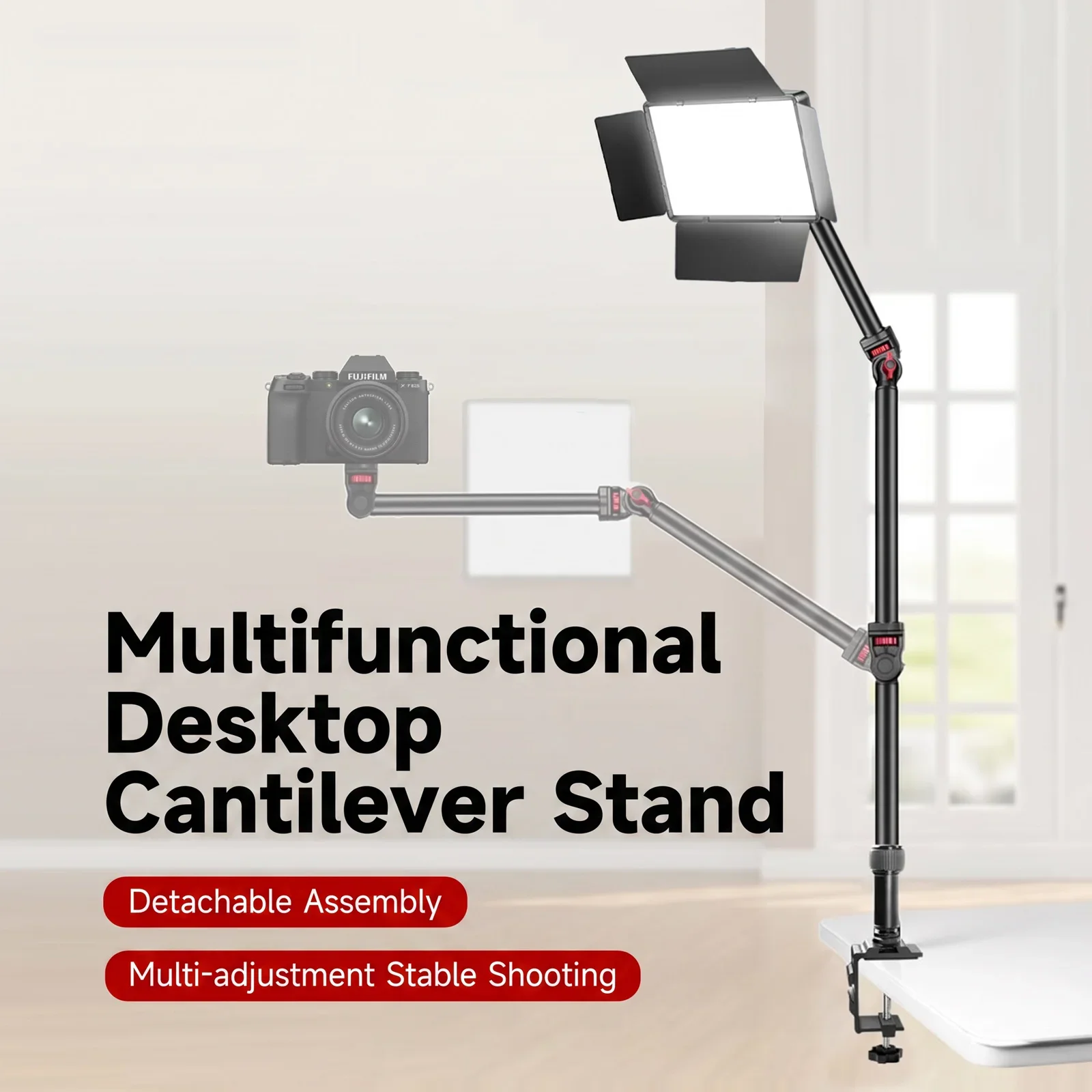 Overhead Camera Arm Mount Multifunctional Aluminum Alloy Desktop Cantilever Stand for Live Streaming Vlog Photography