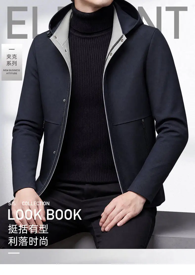 Hochwertige Herren-Freizeitjacken mit Kapuze 2026 Frühling Herbst Outdoor Reißverschluss-Windbreaker Tägliche Kleidung Lockere Einfarbige Mäntel – Detail 1