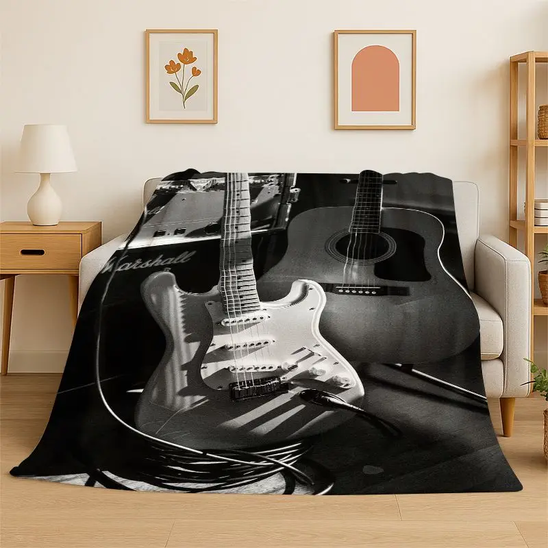 HD Retro Fender Logo Guitar Instruments Music Flannel Blanket Soft Warm Throw Blanket for Bedroom Living Room Bed Travel Picnic