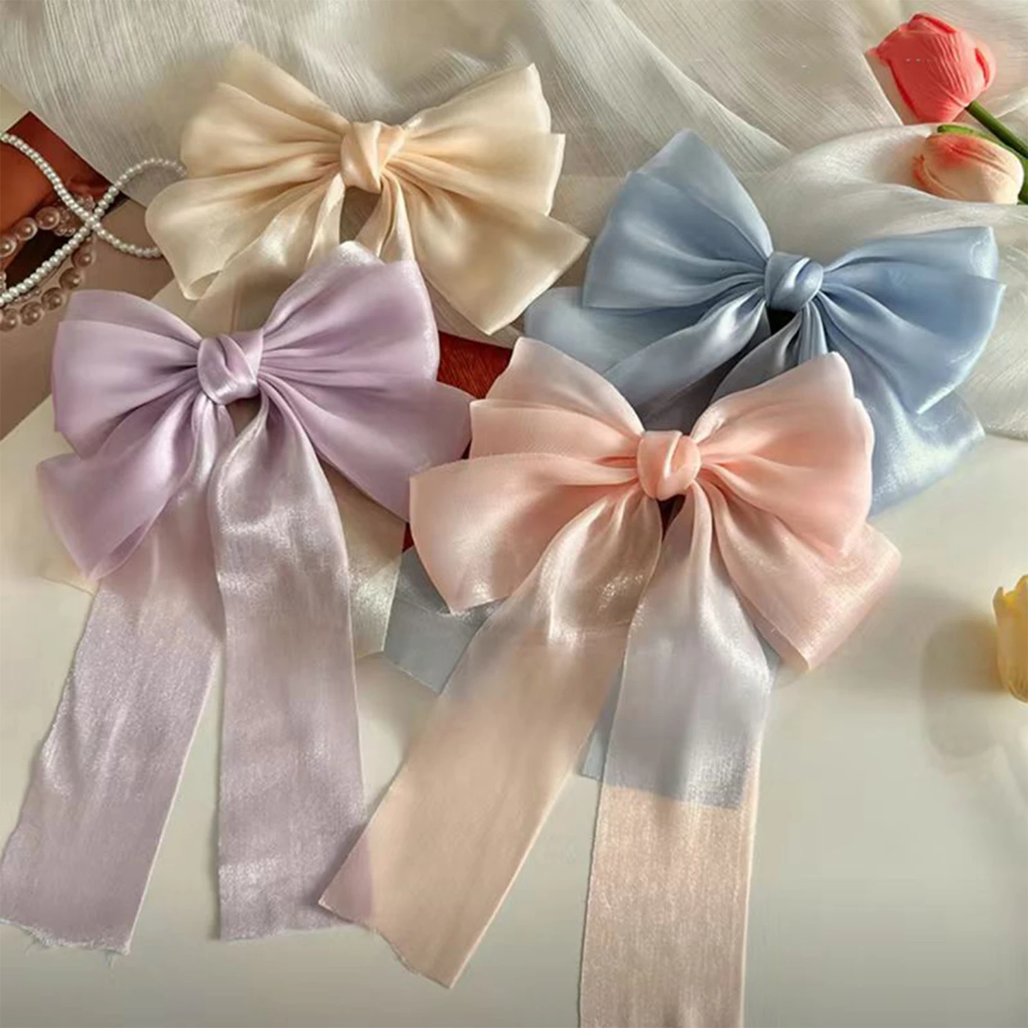 Large Ribbon Hair Bow Hairpin For Women Girls Hair Clips Sweet Purple Bow Top Clip Fashion Spring Clip Female Hair Accessories