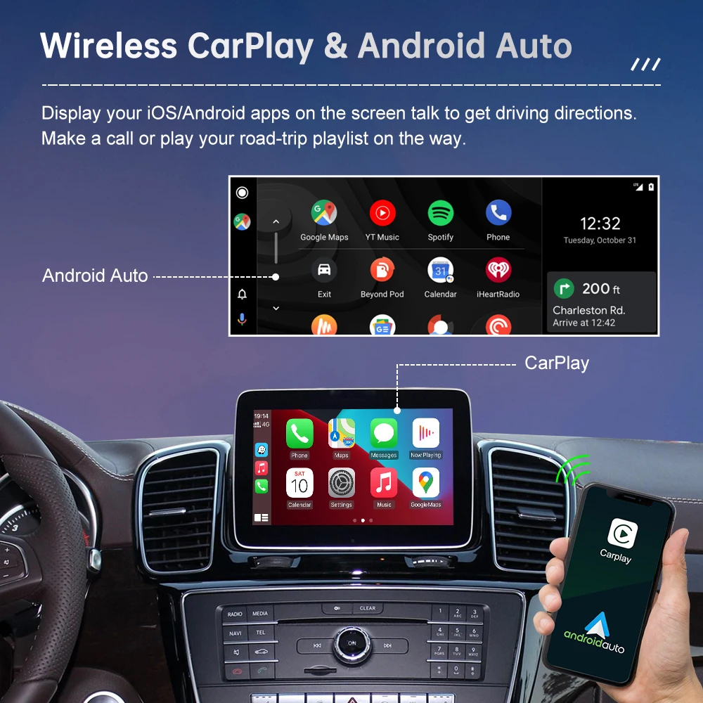 CarPlay sem fio para Mercedes Benz GLS, NTG5.0, Android, Auto Link Mirror, AirPlay, Jogo de carro, Visão da câmera