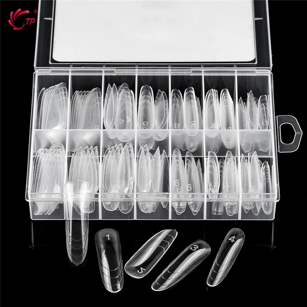 TP New 70枚/140枚入り クリアネイル デュアルフォーム フルカバー ネイルエクステンションシステム クイックビルディングジェルモールド つけ爪 マニキュアツール