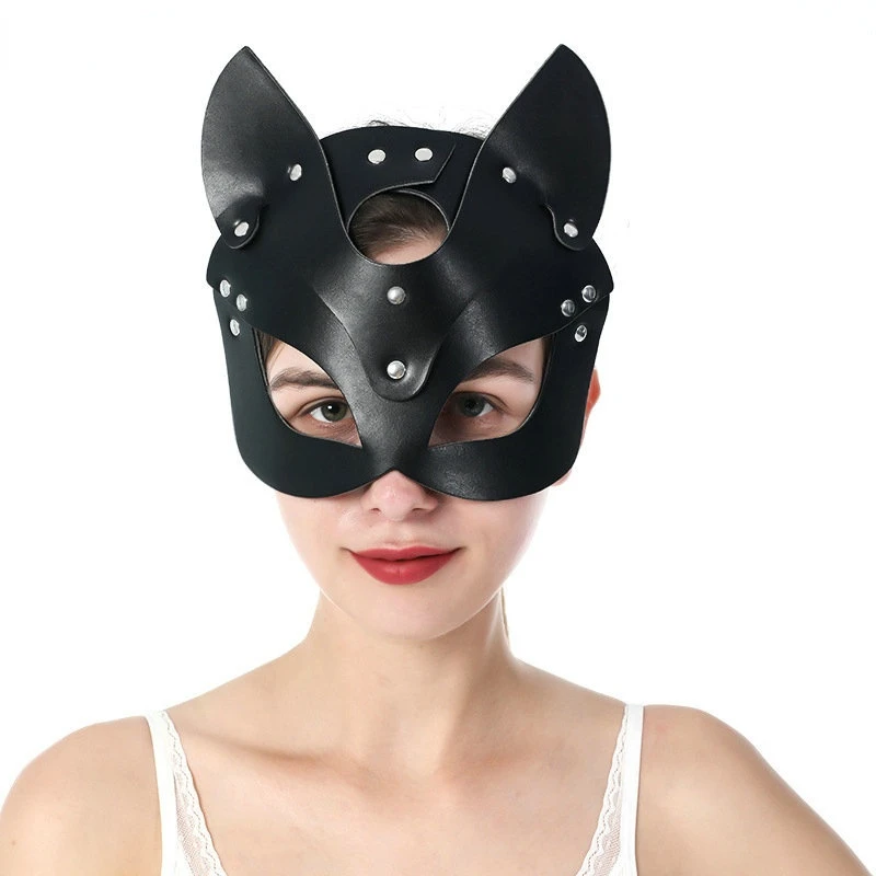 Erotic Accessories Sexy Leather Women Mask Cosplay Bdsm Fetish Female Halloween Masquerade Ball Fancy Cat Ears Masks Sex Toys