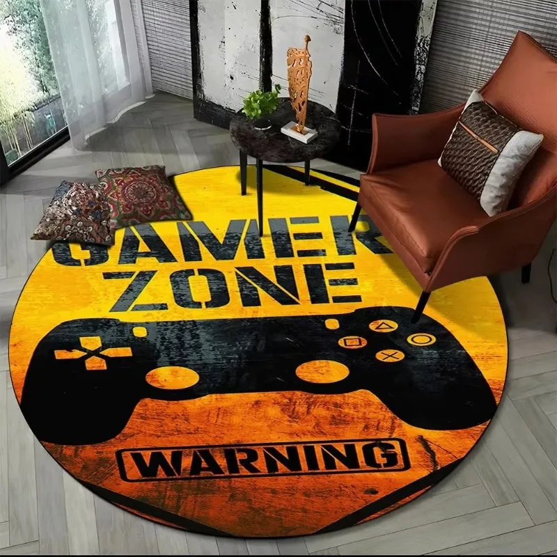 Game Controller Round Area Rug Cartoon Gamer Circle Carpet Rug for Living Room Children's Bedroom Sofa Decor Non-slip Floor Mat