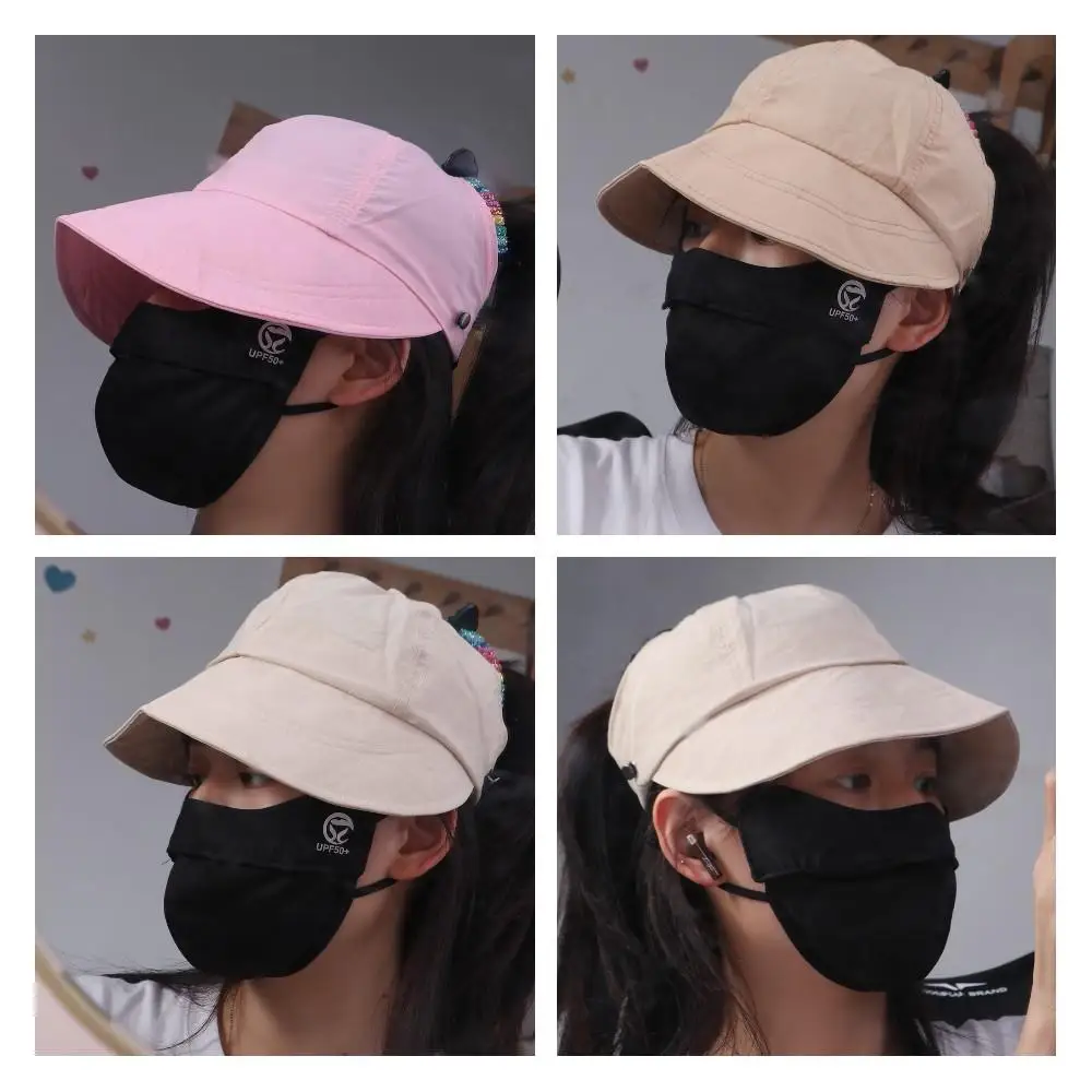 Fashion Sunshade Empty Top Hat Solid Color Mask Hanging Suncreen Peaked Cap Sun Hat Visor Ponytail Cap Women