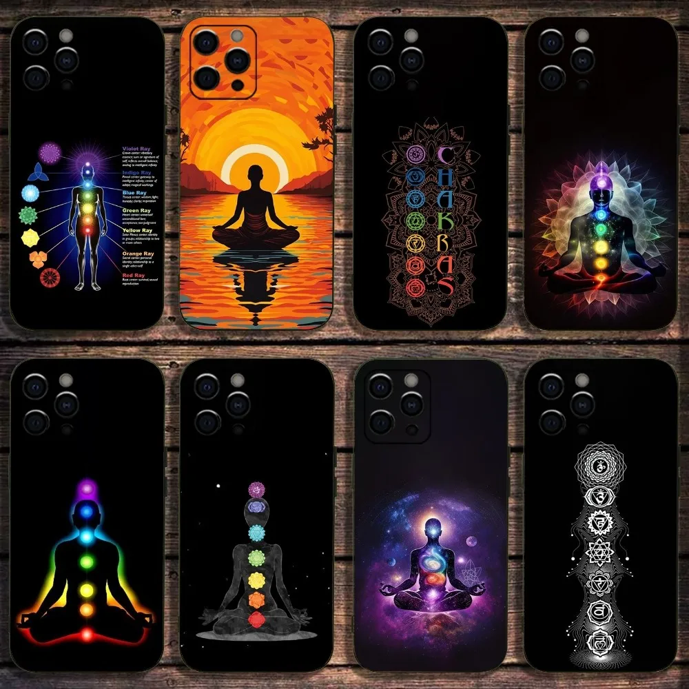 

The Mandala Chakra Insist Yoga Phone Case For Apple iPhone 15,14,13,12,11,Pro,X,XS,Max,XR,Plus,Mini Soft Black Cover