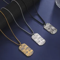Stainless Steel Camouflage Military Dog Tag Pendant Necklace for Men Fashionable Personalized Trendy Couple Jewelry Accessories
