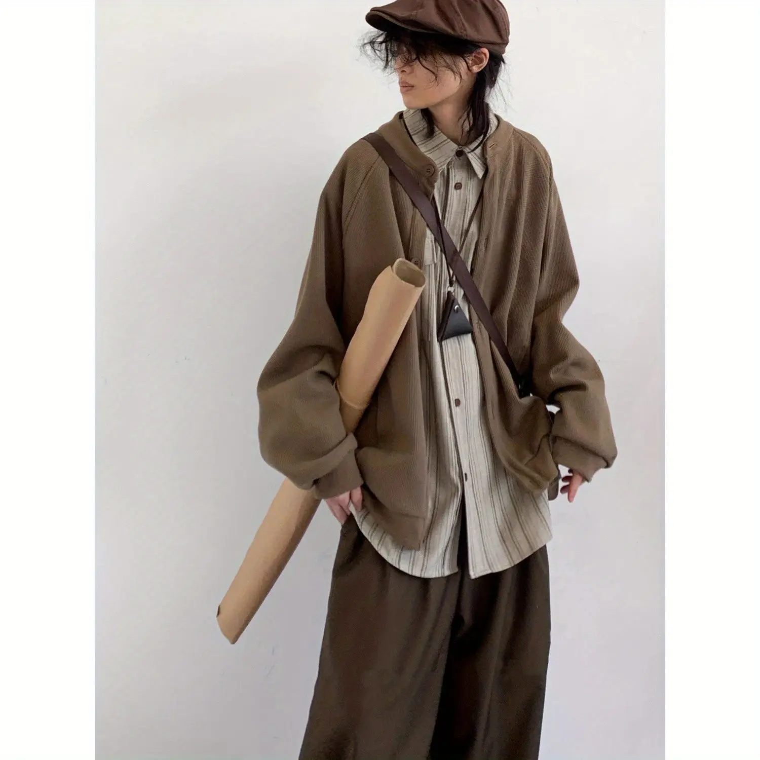 

Вафельный вязаный свитшот без шапки, женская одежда Y2K, зимняя одежда 2000-х годов, тяжелая сшитая вышивка на подкладке, модная текстура, высокие Ins