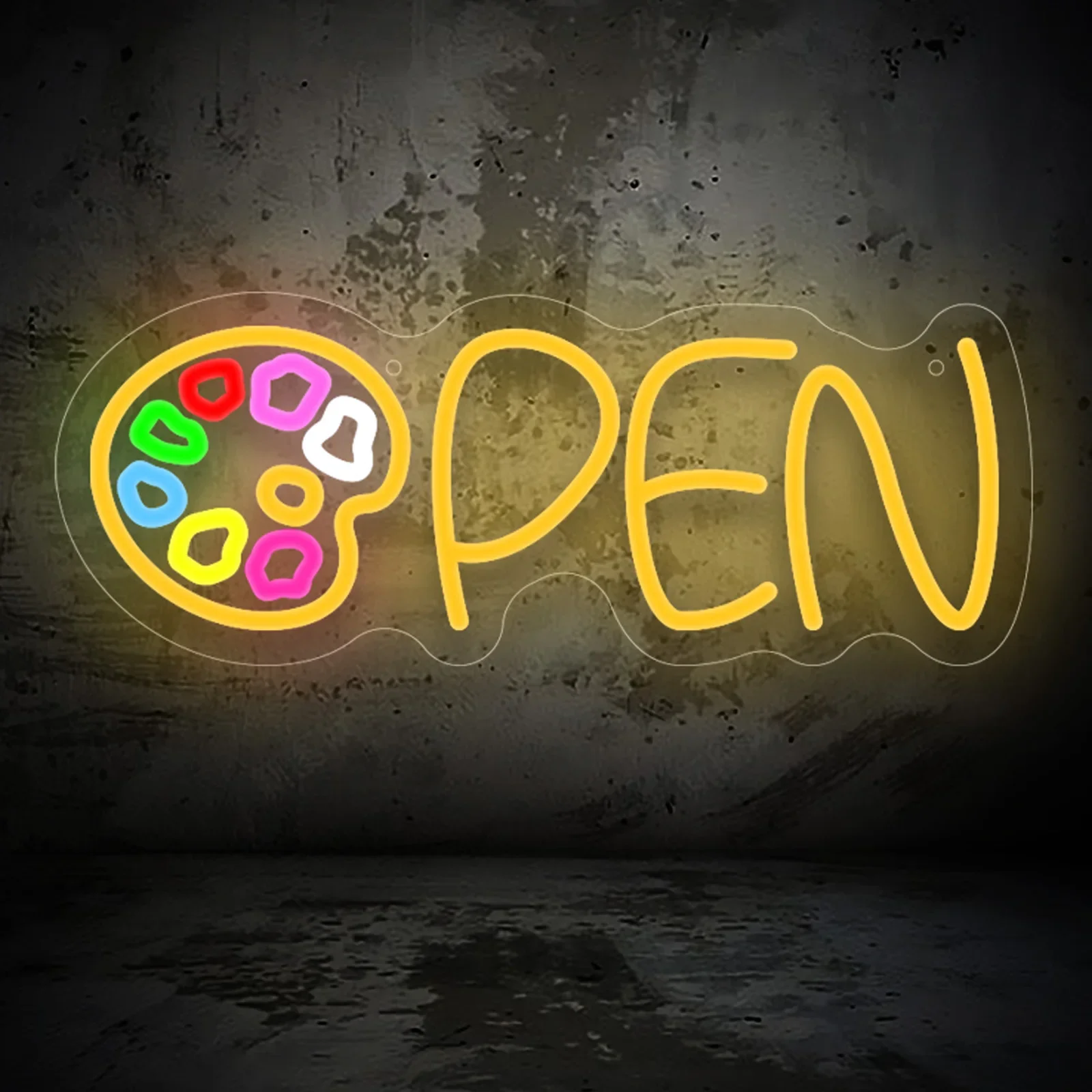 Open Neon Sign Colorful Paint Palette LED Wall Art Glow USB Powered Dimmable Acrylic Lamp Shop Cafe Art Studio Business Decor