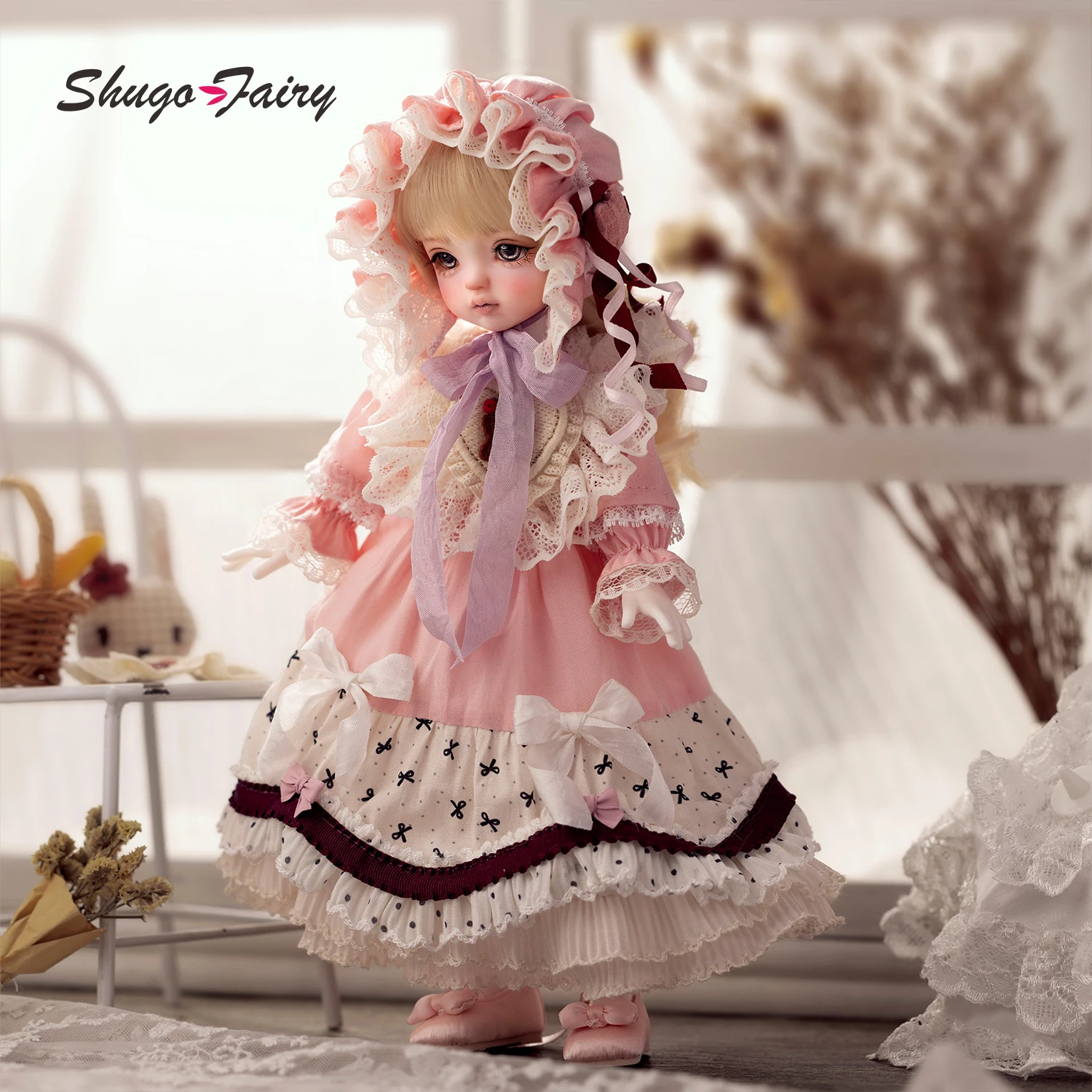 Bjd Doll 1/6 Thea Fullset Kawaii Antique Doll Anime Toy Baby Face Sculpt Pink Clothes Lolita Outfit ShugaFairy Resin Figure