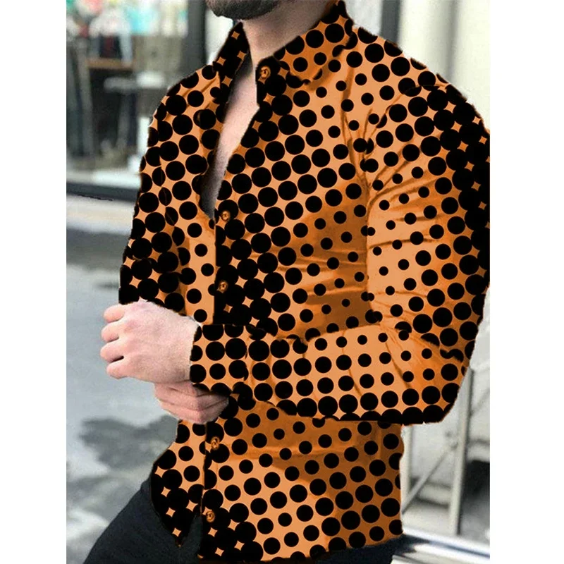 

Men's 3D Geometric Print Contrast Color Long Sleeve Shirt Hawaiian Simple Business Casual Button Shirt Beach Vacation Men's Shir