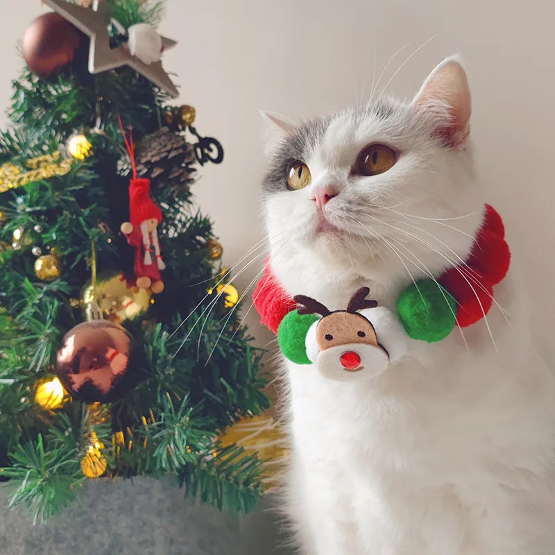 Christmas Pompons Collar Mute Ball Self-Hi Relieving Stuffy Artifact Cat Teaser Bite-Resistant Mute Ball Elastic Small Pompons