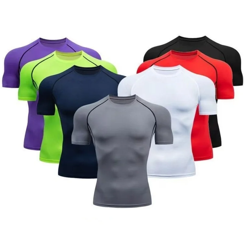 Men Compression Running T Shirt Fitness Tight Short Sleeve Tshirt Training Jogging Shirts Gym Sportswear Quick Dry