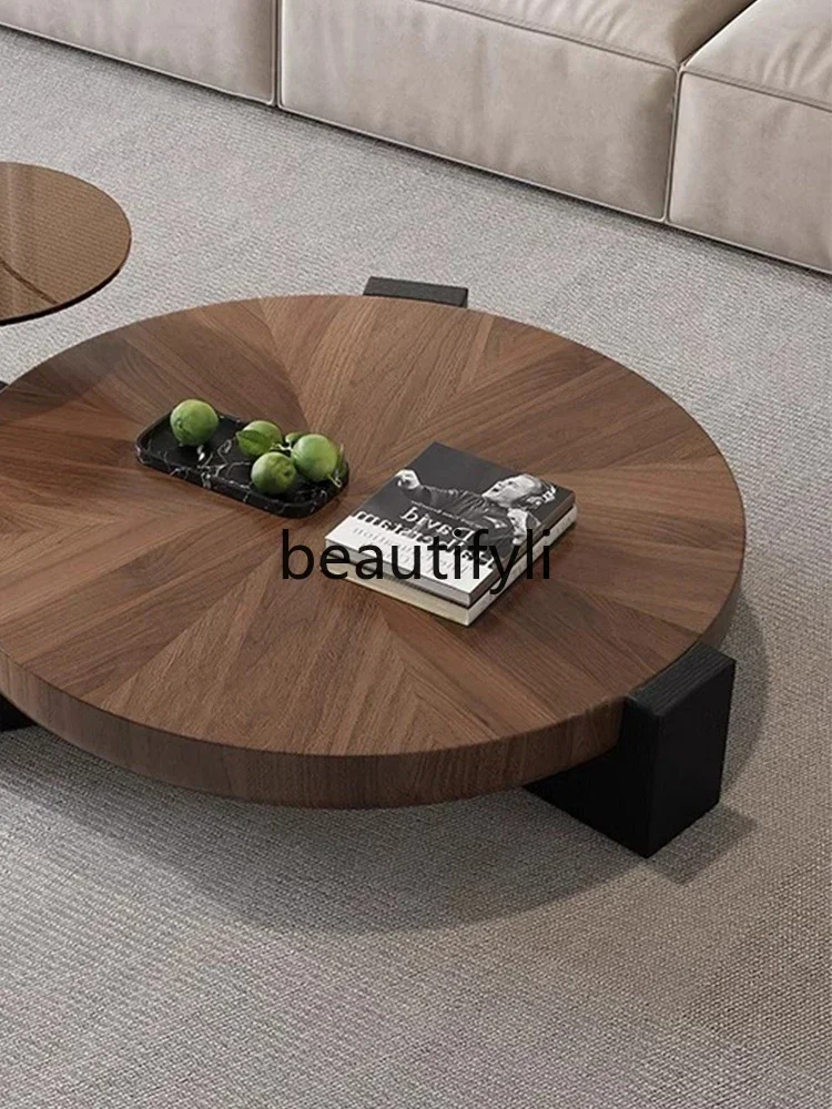 

French medieval black walnut solid wood coffee table living room small apartment round, newEsmt163