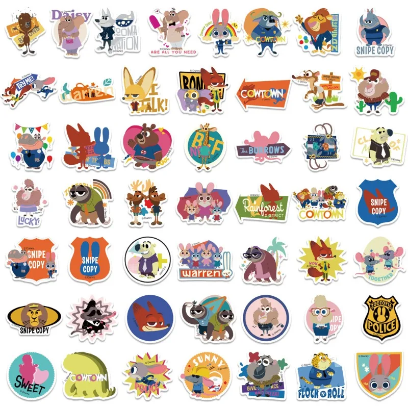 50pcs Zootopia Graffiti Stickers Water Cup Luggage Laptop Skateboard Guitar Stationery DIY Waterproof Decorative Stickers