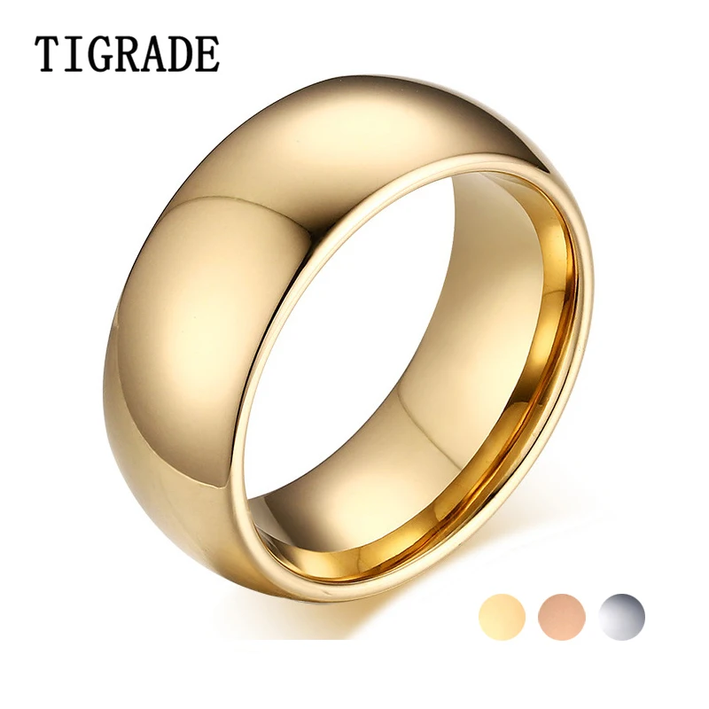 Tigrade Domed Men Tungsten Ring Rose Gold, Gold,Silver Color Polished Pure Carbide Ring Unisex Wedding Band Engagement Jewelry