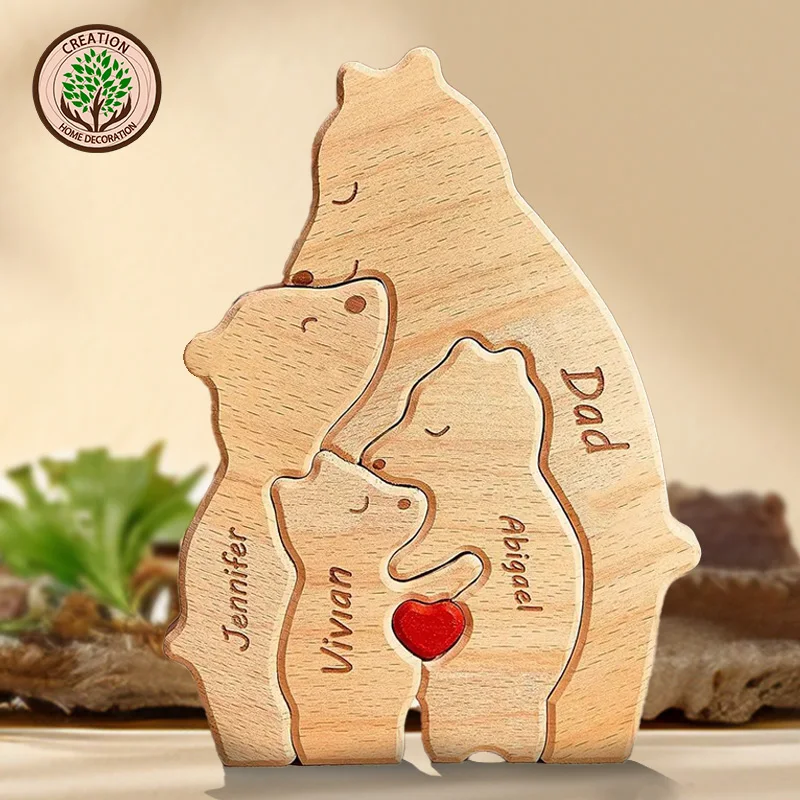 Customizable 3D Wooden Bear Art Decor Laser-Cut Handcrafted Warm Sentimental Gift for Mom Family Friends This Christmas