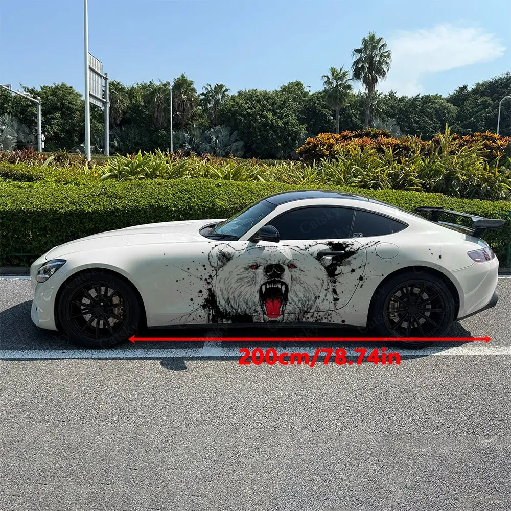 2Pcs Ink Splatter Ferocious Bear Car Side Wraps, Self-Adhesive PVC Waterproof & Scratch-Resistant Stickers, Car Accessory Gift