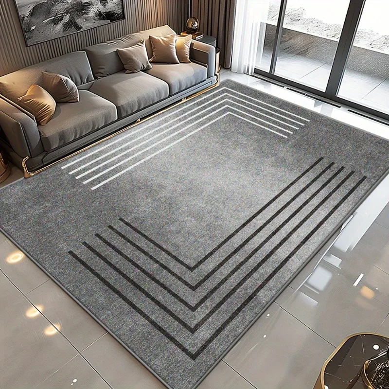 Modern Geometric Line Rug Grey Background Chevron Striped Pattern Large Floor Rug for Living Room Minimalist Home Decor Area Rug
