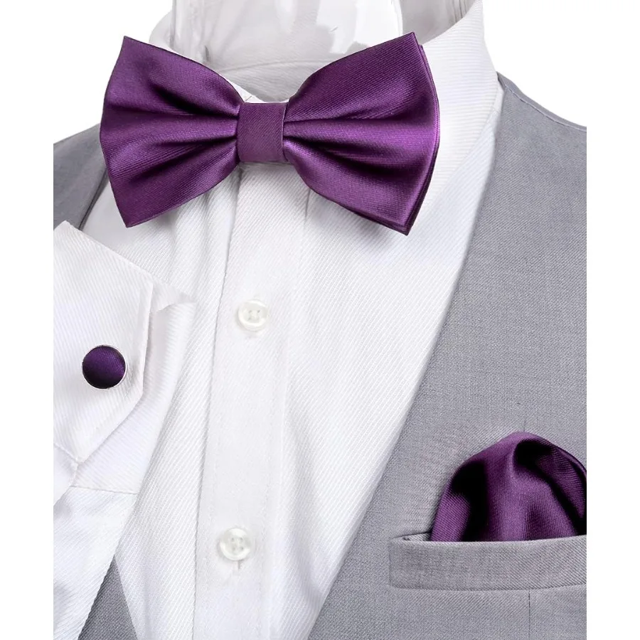 مجموعة ملابس رسمية أنيقة للرجال تتضمن ربطة عنق سهرة وجيب مربع وأزرار أكمام مثالية لمناسبات BlackTie وحفلات الزفاف والجل