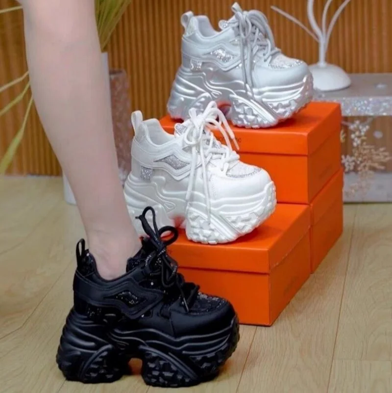 Women's Thick Sole Shoes Casual Sports White Autumn Winter Fashion Sponge Cake Midsole Comfortable Walking Sneakers
