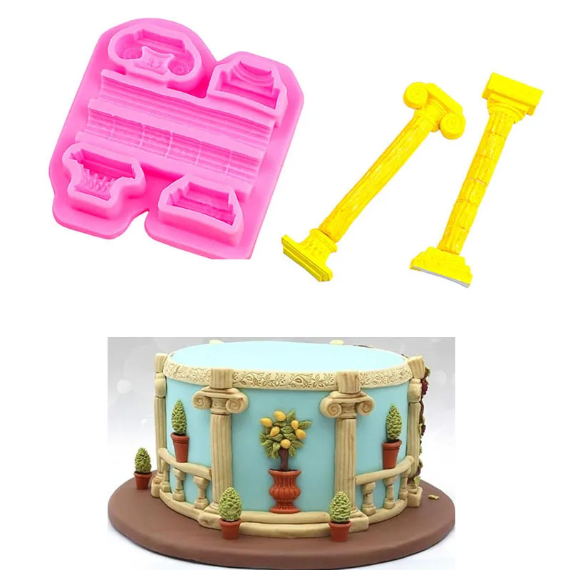Roman Column Fondant Mold Greek Marble Pillar Bas Relief Retro European Pattern Chocolate Candy Cake Decorating Tool Kitchen