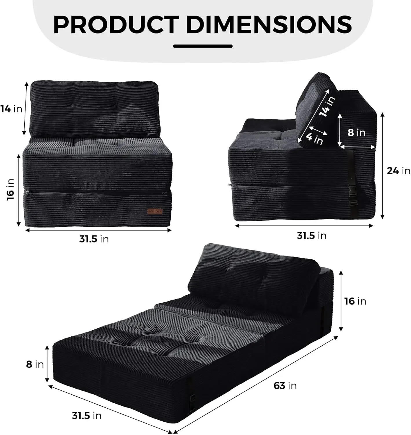 MAXYOYO Folding Sofa Bed, Convertible Sofa Bed with High-Density Support Foam, Portable 4 in 1 Fold Out Chair to Floor Bed